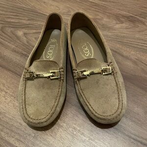 Tod's Tan Suede Loafers with Black Sole